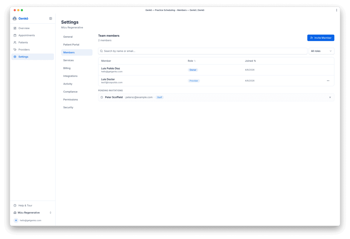 Members page showing team list and pending invitations
